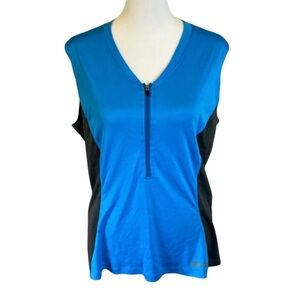 Pearl Izumi bicycle top. Sleeveless. Zip up. Size L. Pockets. Blue/gray/white.